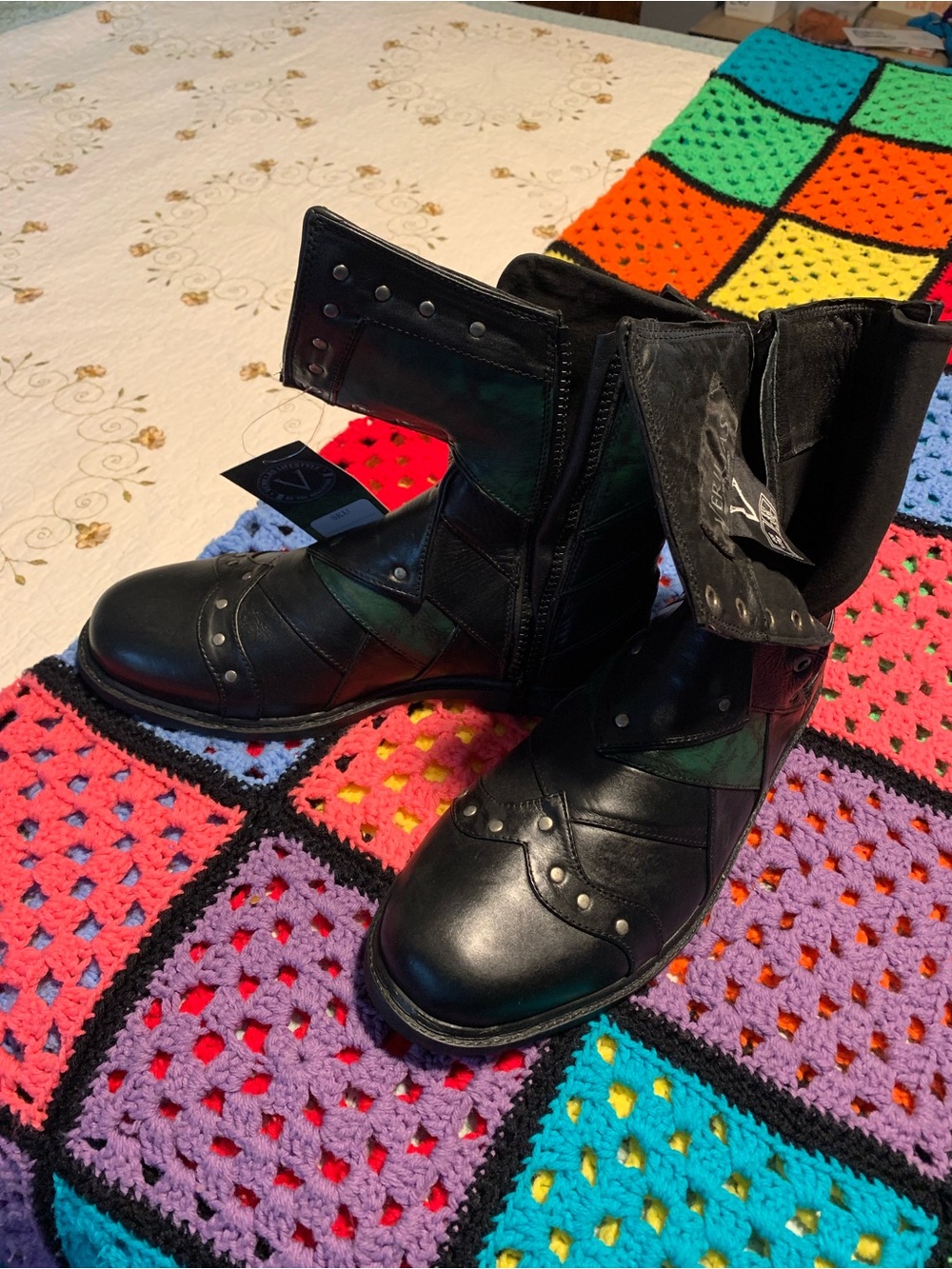 Men's Black Studded Leather Combat Boots